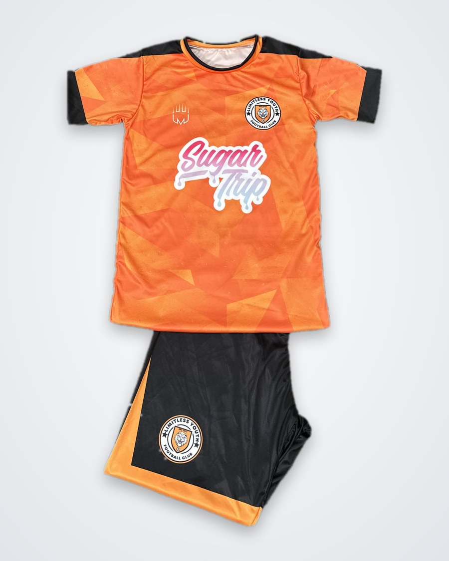 LYFC Home Kit – orange and black shirt and shorts